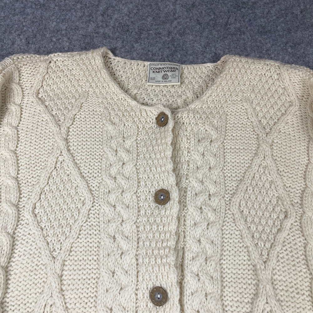 Connemara Knitwear Cardigan Womens L Cream Merino Wool Aran Cable Knit Ireland - Picture 3 of 8